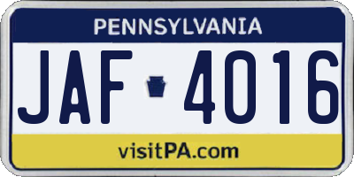 PA license plate JAF4016