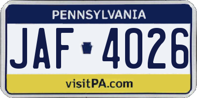 PA license plate JAF4026