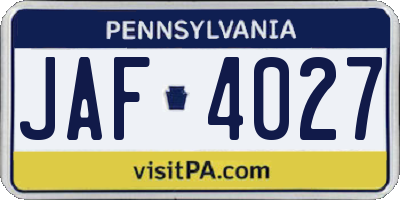 PA license plate JAF4027