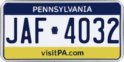 PA license plate JAF4032