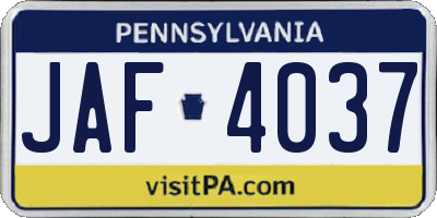 PA license plate JAF4037
