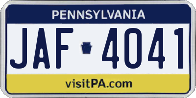 PA license plate JAF4041