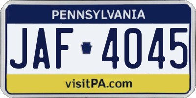 PA license plate JAF4045