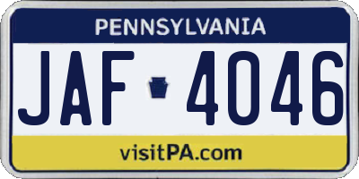 PA license plate JAF4046