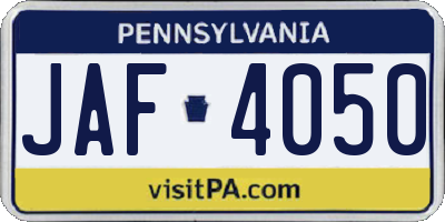 PA license plate JAF4050