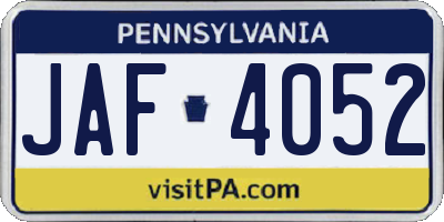 PA license plate JAF4052