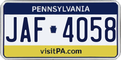 PA license plate JAF4058