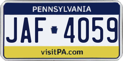 PA license plate JAF4059