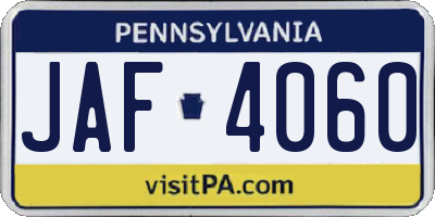 PA license plate JAF4060