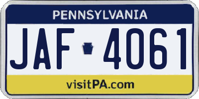 PA license plate JAF4061