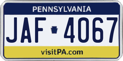 PA license plate JAF4067