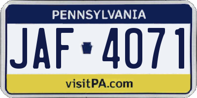 PA license plate JAF4071