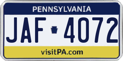PA license plate JAF4072