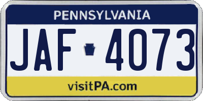 PA license plate JAF4073