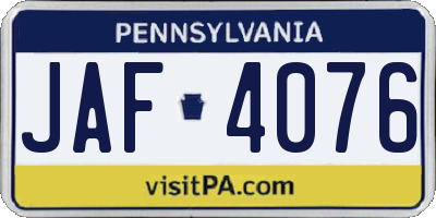 PA license plate JAF4076