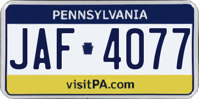 PA license plate JAF4077