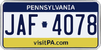 PA license plate JAF4078