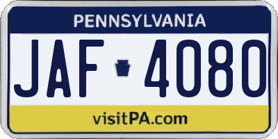 PA license plate JAF4080