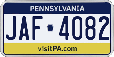 PA license plate JAF4082