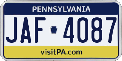 PA license plate JAF4087