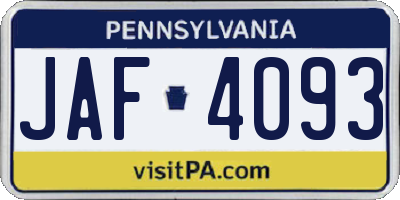 PA license plate JAF4093