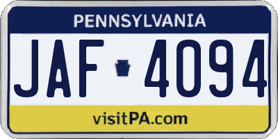 PA license plate JAF4094