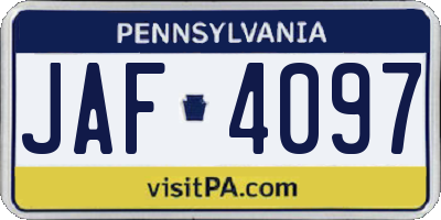 PA license plate JAF4097