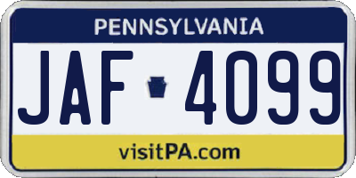 PA license plate JAF4099