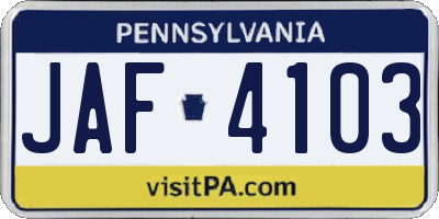 PA license plate JAF4103