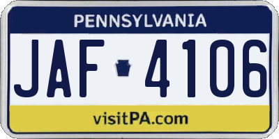 PA license plate JAF4106