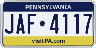 PA license plate JAF4117