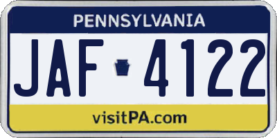 PA license plate JAF4122