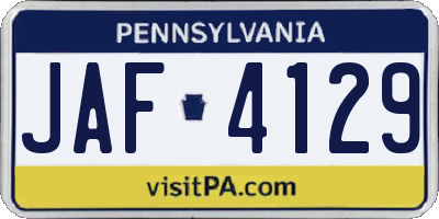 PA license plate JAF4129