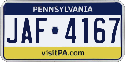 PA license plate JAF4167