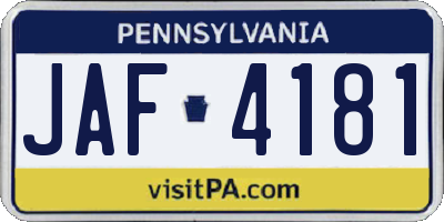 PA license plate JAF4181