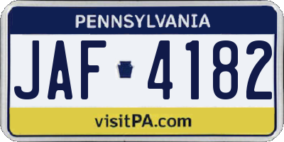 PA license plate JAF4182