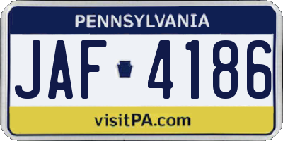 PA license plate JAF4186