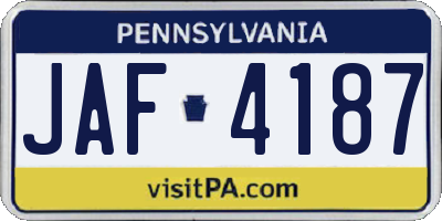 PA license plate JAF4187