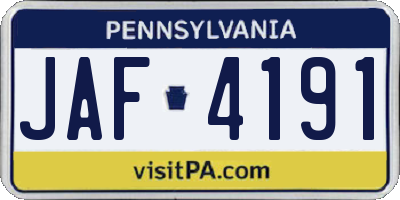 PA license plate JAF4191