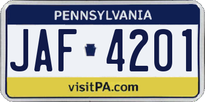 PA license plate JAF4201
