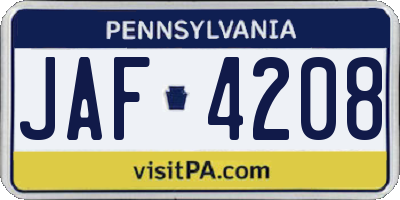 PA license plate JAF4208