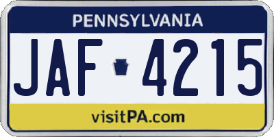 PA license plate JAF4215
