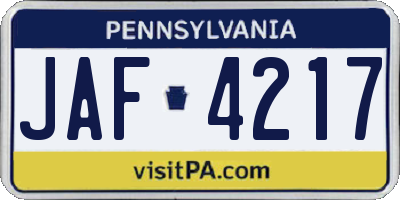 PA license plate JAF4217