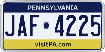 PA license plate JAF4225