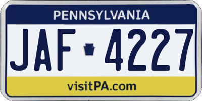 PA license plate JAF4227