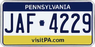 PA license plate JAF4229