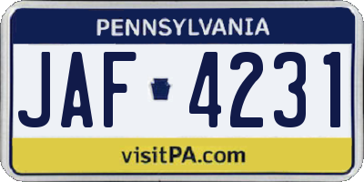 PA license plate JAF4231