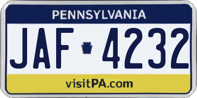 PA license plate JAF4232