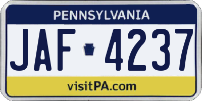 PA license plate JAF4237