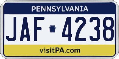 PA license plate JAF4238